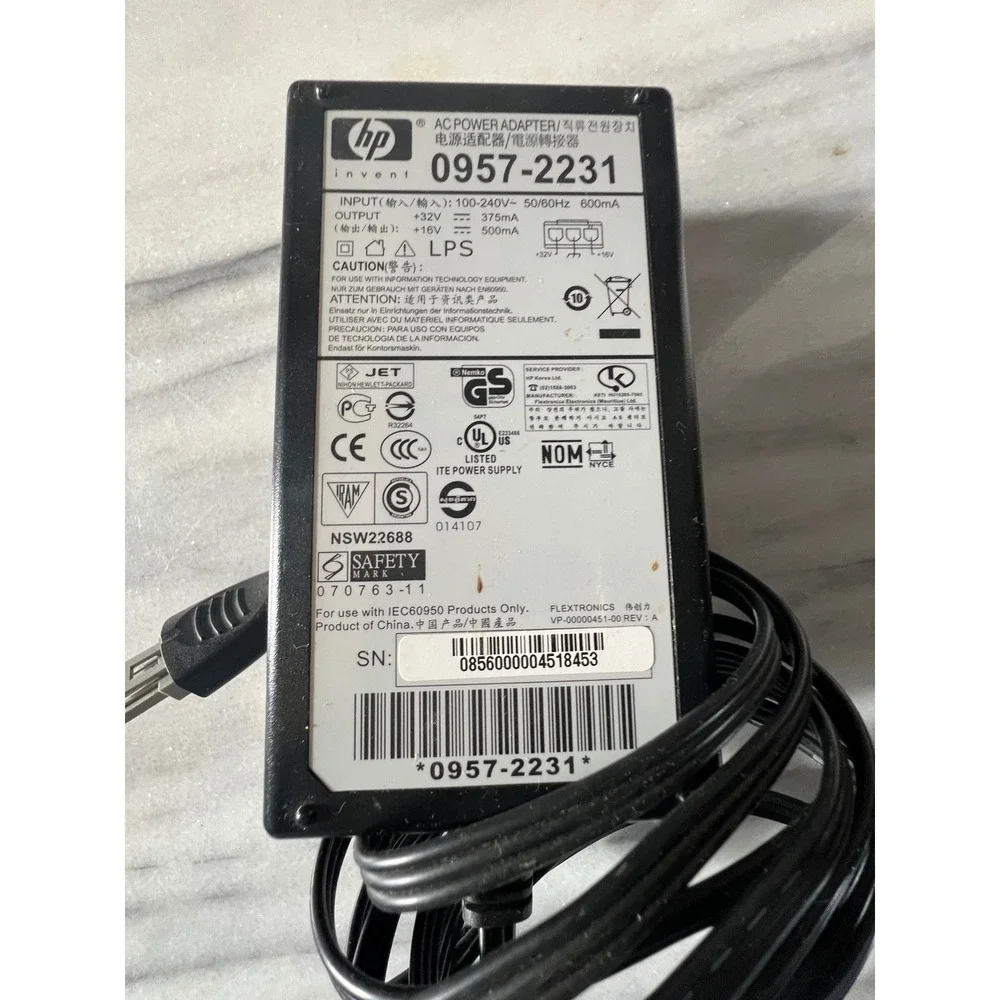 HP 0957-2231 AC Power Adapter Charger PSU 32V 375mA 600mA